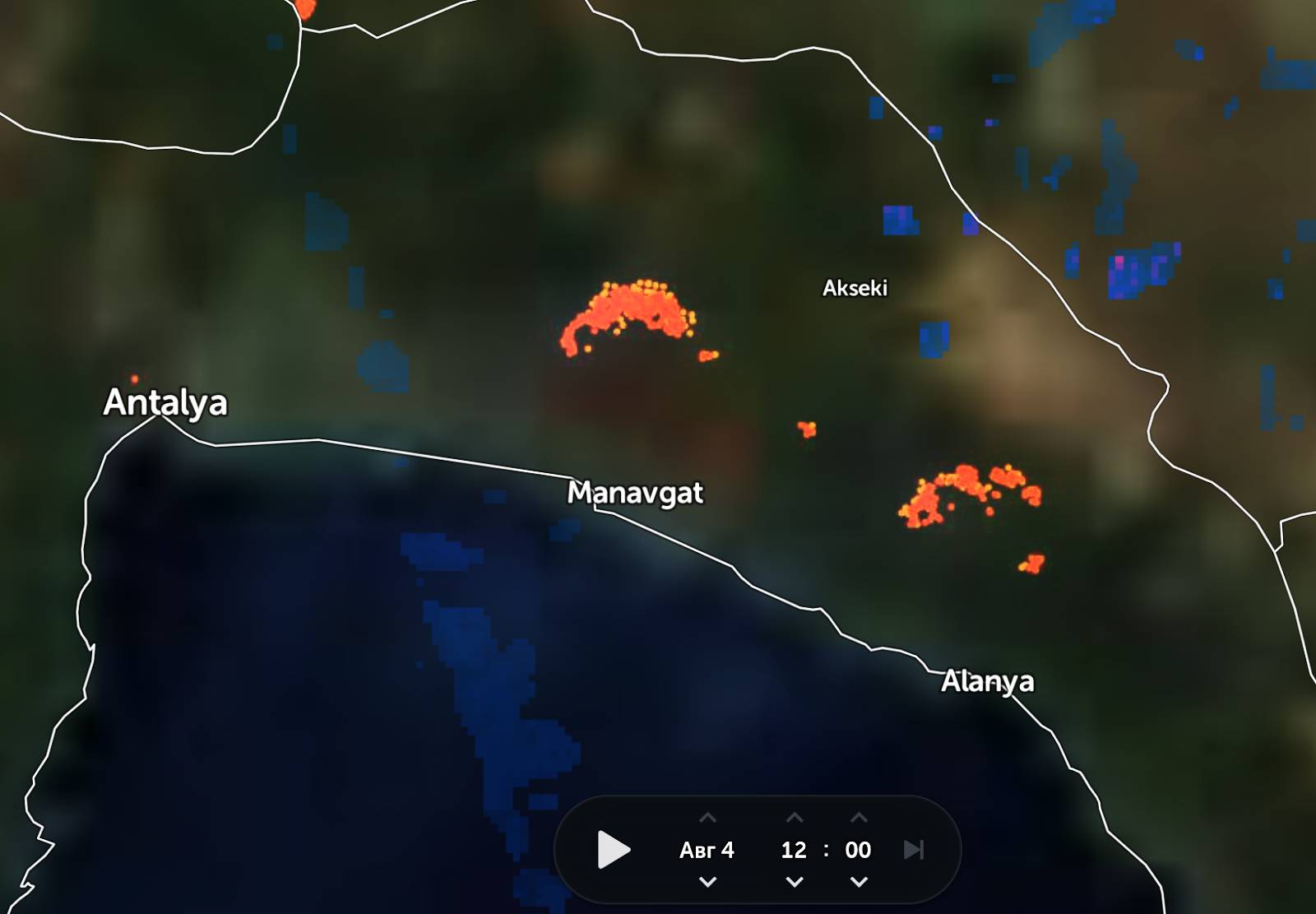 Карта пожаров в Турции